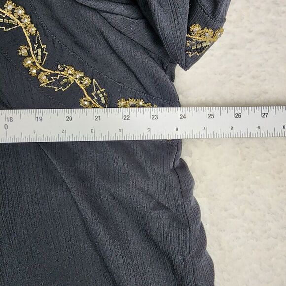 Denim 24/7 Women's Blac & Gold Floral Embroidered Boho Top Blouse Size 20 - Picture 7 of 9